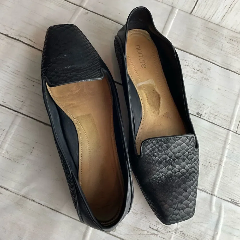 Nature Addington Snake Embossed Leather Flats Black 7.5